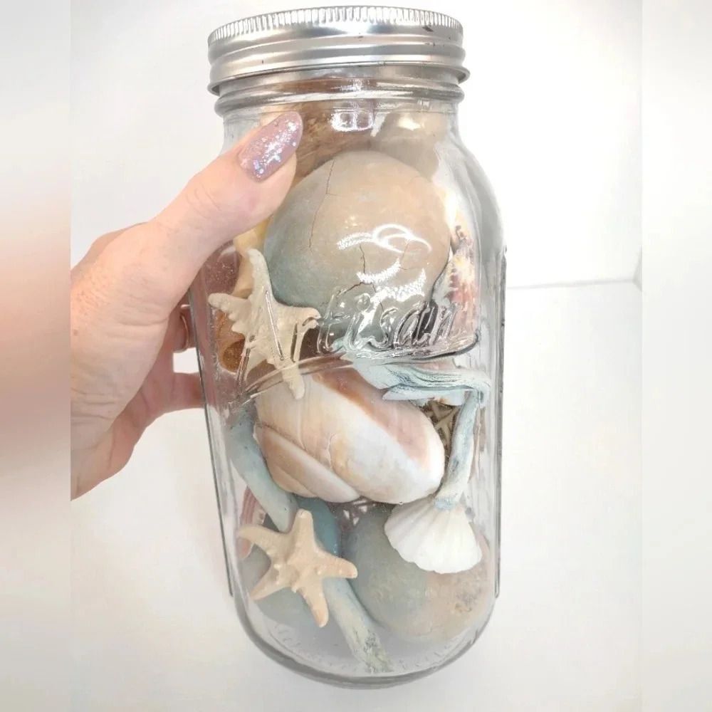 Seashell Jar Artisian Starfish Beachy Tones Coastal Aesthetic